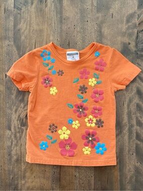 George Orange Floral Short Sleeve Tee with Multicolor Flowers